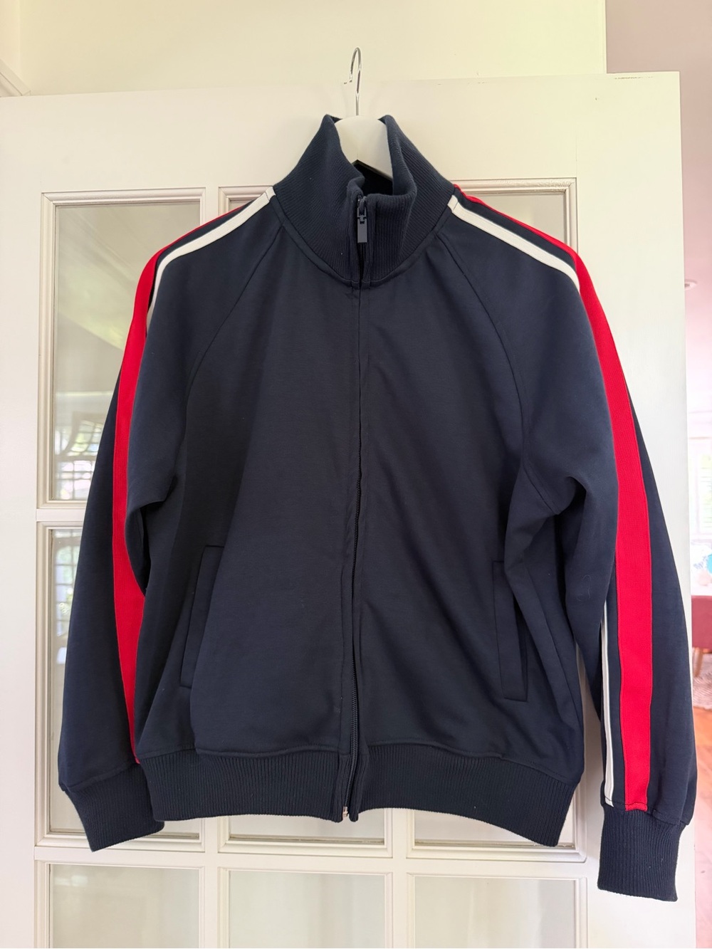 Women’s Navy Track Jacket with Red & White Stripes